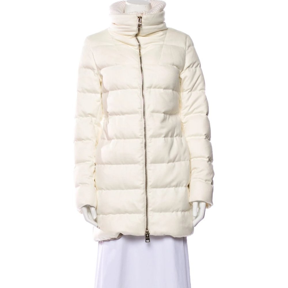 Herno Women's XL Ivory Silk Cashmere Down Puffer Jacket Coat